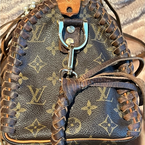 LOUIS VUITTON Speedy 25 Purse LV Monogram Graffiti Boho Pearl Fringe Bag HOST PK - Picture 7 of 16